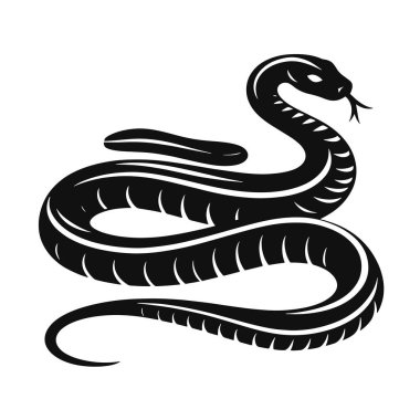 Yılan silueti sürüngen vahşi yaşam için siyah vektör. Doğa klipsi ve hayvan tasarımı çizimleri.