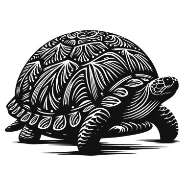 Deniz hayvanı klibi doğa ve vahşi yaşam grafik tasarımları için kabuk desenli siyah vektör kaplumbağa silueti