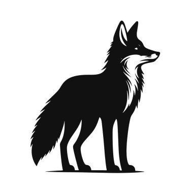 Kara vektör orman yaban hayatı ve doğa temalı hayvan tasarımları için tilki silueti ikaz ediyor.