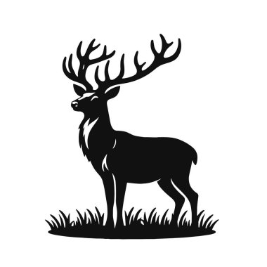 Orman hayvanları için boynuzlu geyik silueti ve yaban hayatı sanat tasarımı.