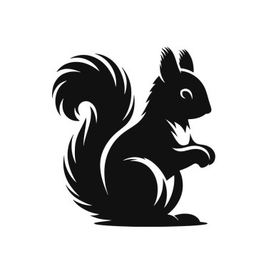 Orman hayvanları ve doğa grafikleri için tüylü kuyruklu sincabın siyah vektör silueti