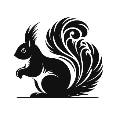 Vahşi yaşam ve doğa temalı tasarımlar için tüylü kuyruklu sincap siluetinin vektör çizimi