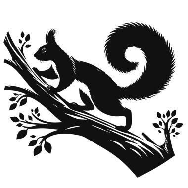 Tırmanan sincap silueti vahşi yaşam için kara vektör hayvan doğa tasarımları ve orman baskıları.