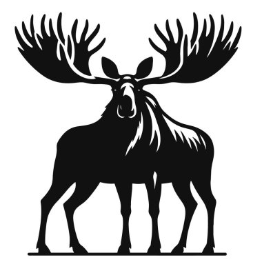 Vahşi yaşam için boynuzları olan geyik siluetinin vektör çizimi. Klima ve açık hava hayvan sanatı.