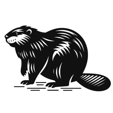 Orman yaban hayatı için ayakta duran kunduz silueti kara vektör. Su hayvanları sanatı ve doğa grafikleri.