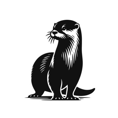 Ayakta duran su samuru silueti vahşi yaşam için siyah vektör doğa hayvan sanatı ve sevimli yaratık tasarımları.