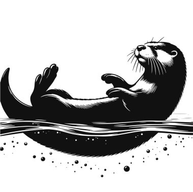 Su ve vahşi yaşam sanatı ve sevimli hayvan tasarımları için yüzen su samuru siluetinin vektör çizimi