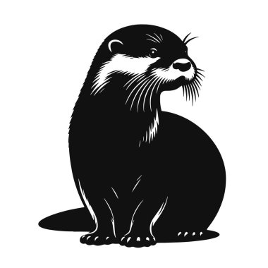 Nehir yaban hayatı iklimi ve doğa hayvan sanatı için duran su samurunun siyah vektör silueti.