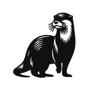 Vahşi yaşam hayvan tasarımları ve sevimli nehir yaratığı sanatı için su samuru silueti siyah vektör.