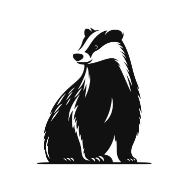 Kara vektör silueti. Orman hayvanları için porsuk. Orman tırmanışı ve hayvan sanatı.