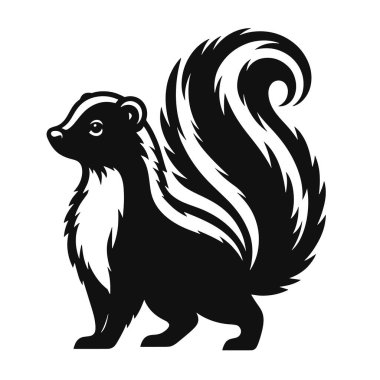 Kara vektör kokarca silueti orman ve doğa sanatı için kuyruğunu kaldırmış.