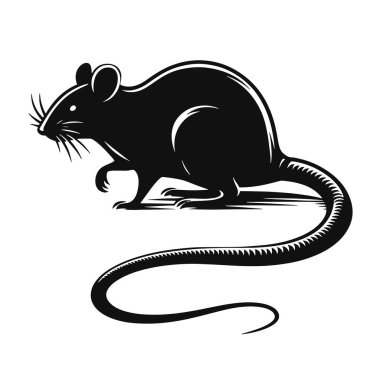 Kemirgen tırmanışı ve vahşi yaşam sanatı için uzun kuyruklu siyah fare silueti