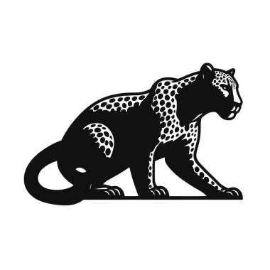 Çömelmiş leopar silueti orman yırtıcı hayvan tasarımları ve vahşi yaşam grafikleri için siyah vektör