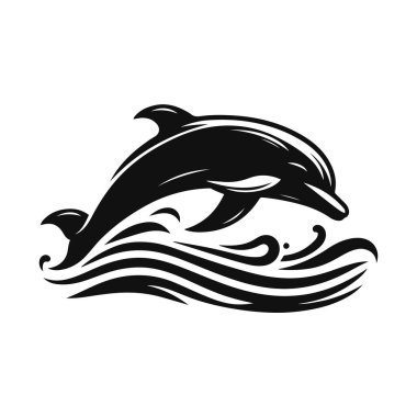 Yüzen yunus silueti deniz hayvanı için siyah vektör okyanus yaban hayatı ve su doğası grafikleri