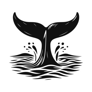Su üzerinde balina kuyruğu siluetinin vektör çizimi deniz hayvanı kliması ve deniz yaban hayatı sanatı için