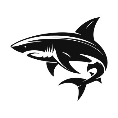 Sırt yüzgeçli köpekbalığı silueti. Deniz yırtıcısı için siyah vektör. Okyanus hayvanı ve deniz yaban hayatı sanatı.