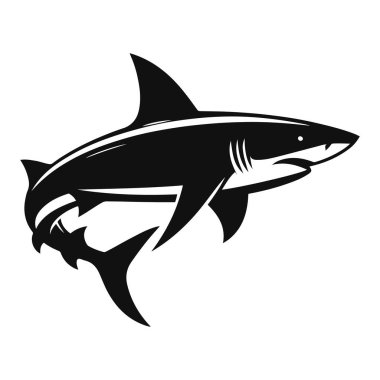Sırt yüzgeçli köpekbalığı silueti. Okyanus hayvanı sanatı ve deniz yaban hayatı grafikleri için siyah vektör.