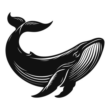 Yüzen balina siluetinin vektör çizimi. Deniz yaban hayatı kliması ve okyanus hayvanı tasarımları için.