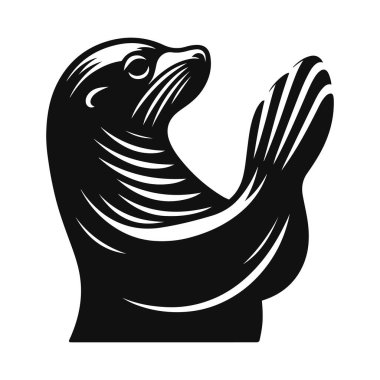 Deniz yaban hayatı için el çırpan fok silueti siyah vektör. Okyanus hayvanı klipsleri ve oyuncu yaratıklar.