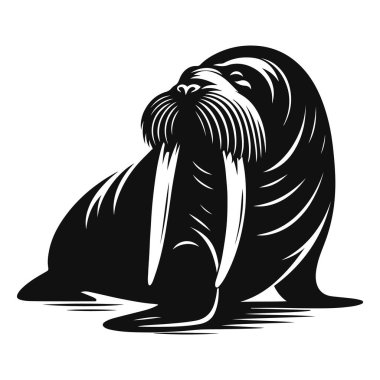 Kutup yaban hayatı ve deniz yaşamı için deniz aygırı silueti ve deniz doğası grafikleri.