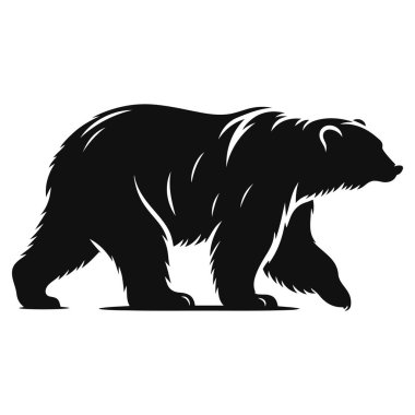 Yırtıcı hayvan sanatı ve kutup yaban hayatı grafikleri için yürüyen kutup ayısı siluetinin vektör çizimi