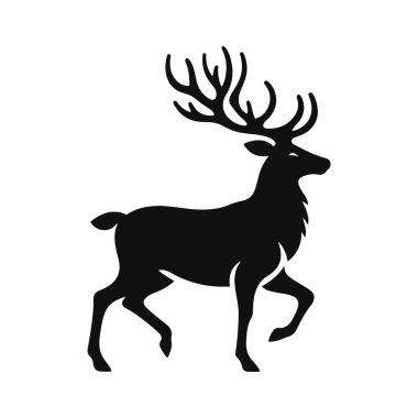 Boynuzlu ren geyiği silueti. Vahşi yaşam için kara taşıyıcı. Orman hayvanı ve tatil doğa sanatı.