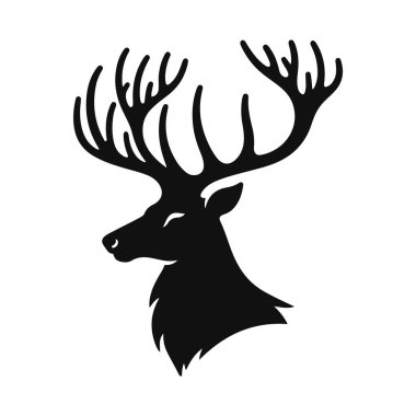 Kışın vahşi yaşam için boynuzlu ren geyiği silueti ve orman hayvanı tasarımı.