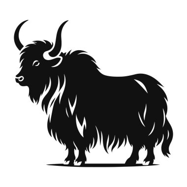 Yak silueti, dağ yaban hayatı için siyah vektör soğuk bölge hayvanlarını ve doğa sürüsü sanatı.