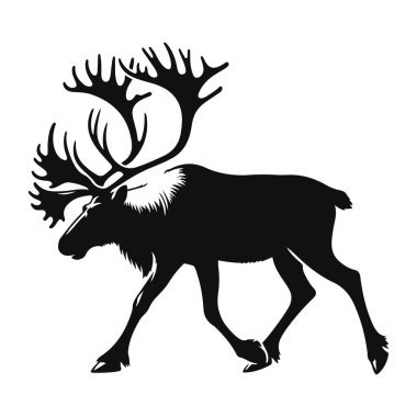 Kuzey Kutbu 'ndaki vahşi yaşam için yürüyen ren geyiği silueti siyah taşıyıcı ve boynuzlu hayvan soğuk iklim tasarımı