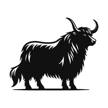 Dağ yaban hayatı iklimi ve soğuk bölge doğa tasarımları için öküz siluetinin vektör çizimi