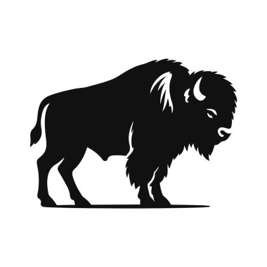 Bizon silueti Amerikan düzlükleri sanat ve çayır doğa grafikleri için ayakta duran siyah vektör