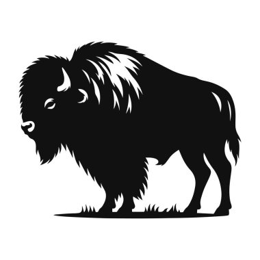 Vahşi yaşam iklimi ve büyük memeli tasarımları için ayakta duran bizon siluetinin vektör çizimi