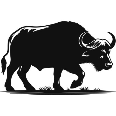 Vahşi yaşam için yürüyen bufalo silueti siyah vektörü büyük hayvan doğası sanatı ve Amerikan düzlükleri tasarımı.