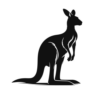 Avustralya vahşi yaşam klibi ve taşra hayvan sanatı için ayakta duran kangurunun siyah vektör silueti
