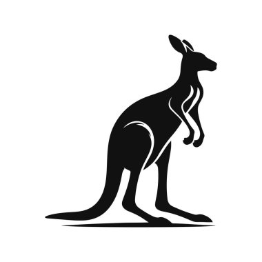 Avustralya vahşi yaşam klibi ve taşra hayvan sanatı için ayakta duran kanguru siluetinin vektör çizimi