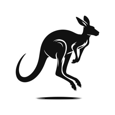 Avustralya vahşi yaşam klibi ve hareketli hayvan sanatı için zıplayan kangurunun siyah vektör silueti