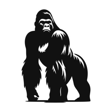 Goril silueti orman için siyah vektör güçlü primat doğa hayvanı ve güçlü poz sanatı.