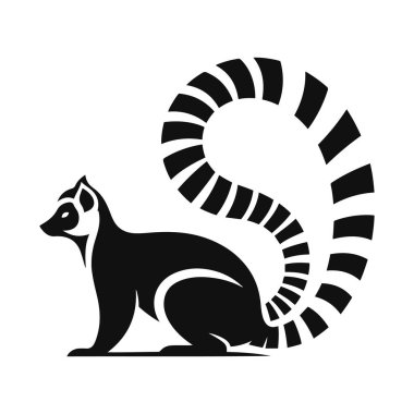 Çizgili kuyruklu Lemur silueti vahşi yaşam için siyah vektör egzotik hayvan doğası sanatı.