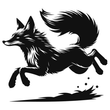 Vahşi yaşam ve hızlı yırtıcı hayvan doğa grafikleri için tilki silueti siyah vektör sıçrıyor.