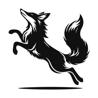 Doğa hareketi sanatı ve orman hayvanı tasarımları için sıçrayan tilki siluetinin vektör çizimi