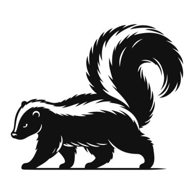 Yürüyen kokarca silueti Orman yaban hayatı için siyah vektör ve kokuşmuş savunma hayvan grafikleri