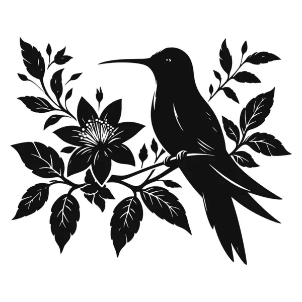 Tünemiş sinekkuşu silueti Çiçek Tasarımı, Kuş Sanatı ve Bahçe Doğası Çizimleri için Kara Vektör