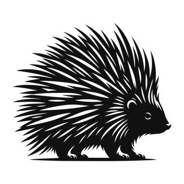 Doğa tasarımı ve savunma hayvan sanatı için yükseltilmiş kalemleri olan kirpi siluetinin vektör çizimi