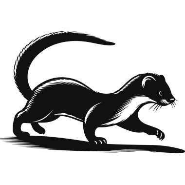 Saha vahşi yaşamı ve küçük yırtıcı hayvan doğası grafikleri için siyah vektör çalıştıran gelincik.