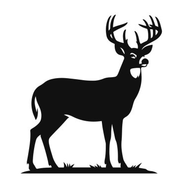 Buck Siluet 'in vektör çizimi orman vahşi yaşamı ve boynuzlu hayvan sanatı için tetikte bekliyor.