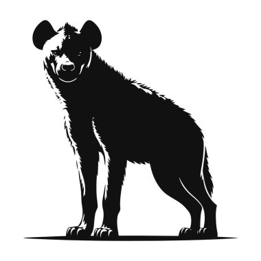 Ayakta duran sırtlan silueti, leş yiyici vahşi yaşam ve hayvan doğası sanatı için siyah vektör.