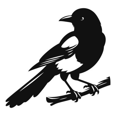 Orman yaban hayatı ve akıllı hayvan sanatı için tünemiş saksağan siluetinin vektör çizimi