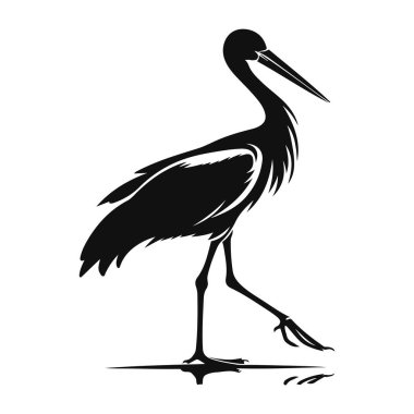 Yürüyen leylek silueti uzun bacaklı vahşi yaşam için siyah vektör.