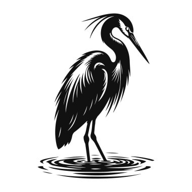 Vahşi yaşam için balıkçıl siluetinin vektör çizimi ve uzun kuş doğası sanatı