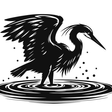 Balıkçıl kara vektör silueti. Bataklık kuşları ve doğa sanatı için.